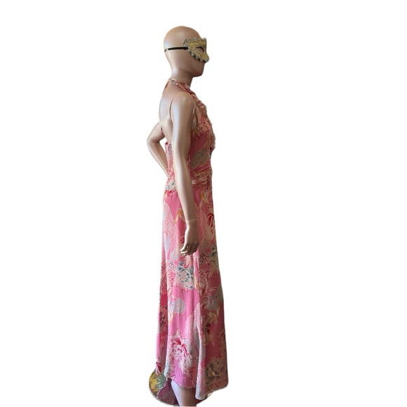 Kay Unger 100% Silk vintage midi maxi dress pink lined halter ruffles XS S - Picture 6 of 16